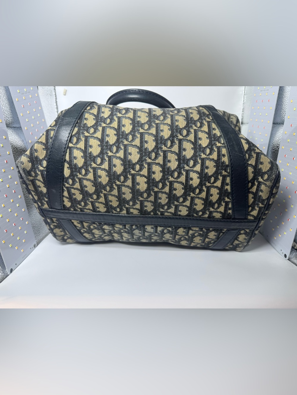 Christian Dior Oblique Boston Bag Blue Trotter Monogram Authentic Vintage Dior - Picture 9 of 16
